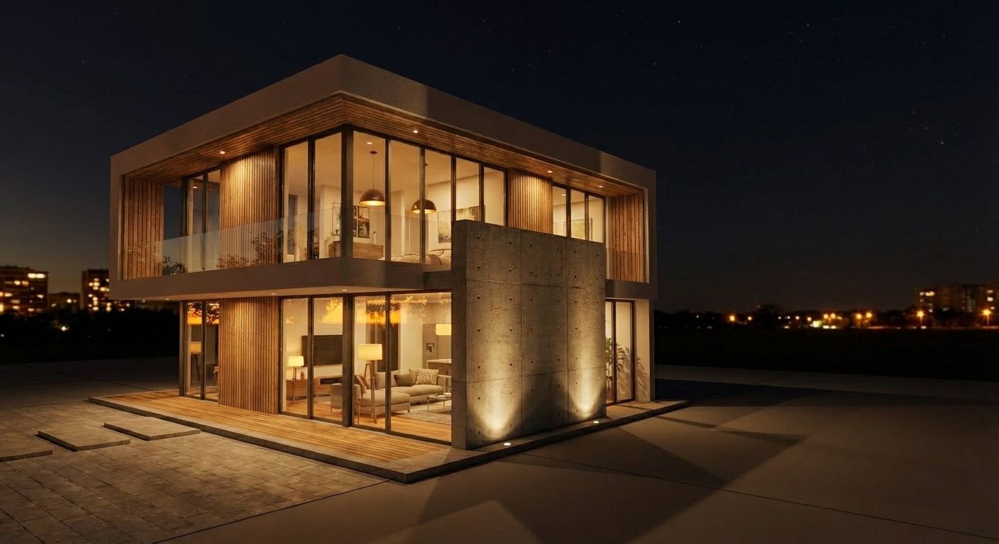 Night urban villa render